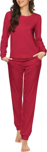 Vista 51 de Ekouaer - Conjunto de pijama de manga larga para mujer, ropa de dormir suave con cuello redondo y bolsillos, conjuntos de ropa de descanso Negro