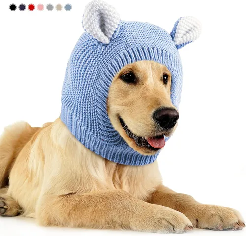 Vista 23 de Orejeras silenciosas para perros, cuello de 14.96 pulgadas, protectores auditivos para perros, protección contra ruido, gorro de punto envolvente
