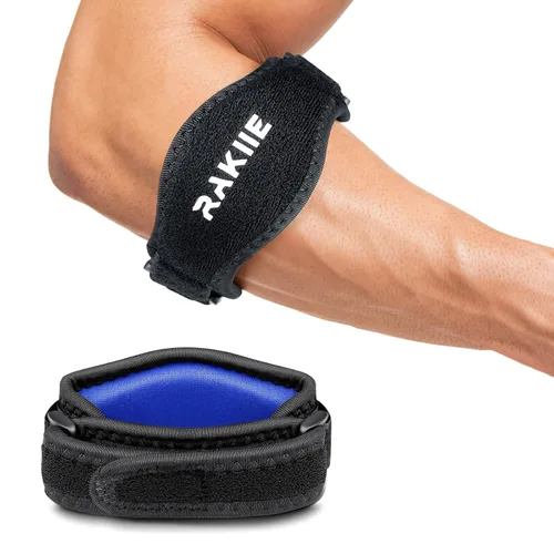 Vista 13 de Rakiie Paquete de 2 Coderas para Codo de Tenista para Hombres y Mujeres, Correa Ajustable Antideslizante para Codo de Golfista con Almohadilla