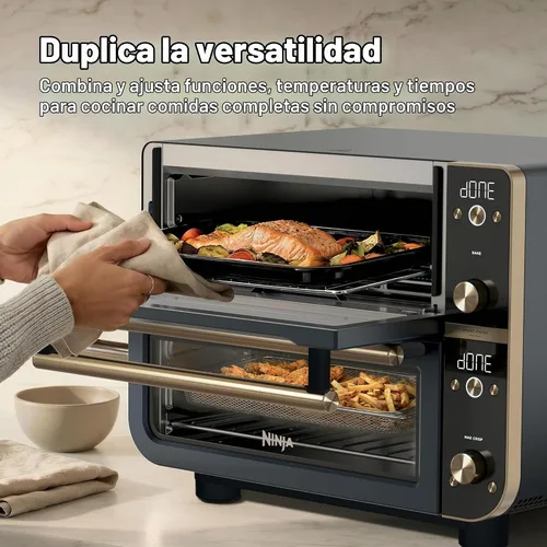 Vista 4 de Ninja Double Oven Pro Smart XL - Horno de encimera y freidora de aire Capacidad de 30.2 cuartos de galón 12 en 1 con acabado inteligente