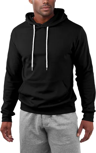 Vista 5 de Ohoo Sudadera básica con capucha para hombre, ligera, manga larga, con bolsillo tipo canguro