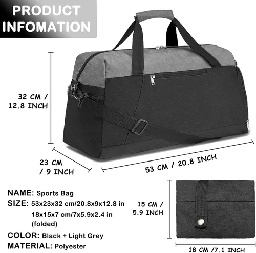 Vista 2 de Bolsas de gimnasio para mujeres y hombres con compartimento para zapatos y artículos húmedos, bolsa de lona plegable de 40 L, bolsa de lona ligera