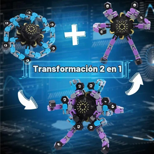 Vista 3 de Juguete giratorio transformable para niños y adultos, juguete giratorio de cadena robot deformable para niños y niñas, juguetes sensoriales