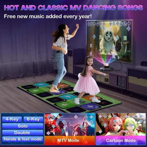 Vista 3 de FWFX Tapete de baile inalámbrico para TV, almohadilla de baile electrónica musical para 2 jugadores para niños y adultos, para juegos de fiesta