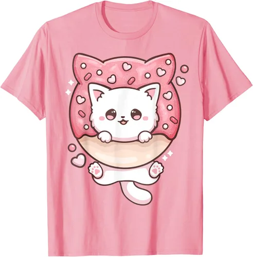 Vista 101 de Camiseta Kawaii Cat Donut Anime Lover Otaku, Negro