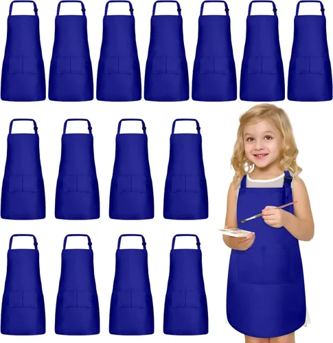 Vista 12 de 15 delantales para niños con bolsillos, delantales ajustables para pintura de chef, a granel para niñas y niños de 6 a 13 años, cocinar, hornear