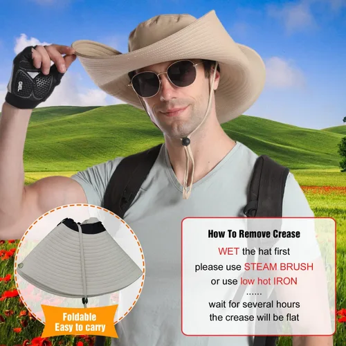 Vista 6 de HUAMULAN Sombreros de sol de ala súper ancha de 6 pulgadas, para hombres y mujeres, para pesca, senderismo, jardín, césped, trabajo, safari