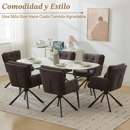 Vista 8 de WUTUTUEE Silla de comedor de tela, moderna y tapizada, giratoria, silla de comedor cómoda con respaldo medio, sillón de escritorio sin ruedas