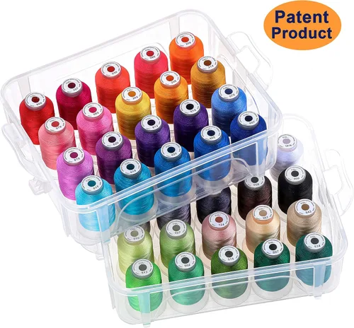Vista 2 de New brothread 40 colores compatibles con Brother, hilo de 500 m para máquina de bordar con caja de almacenamiento de plástico transparente