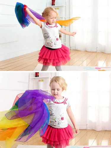 Vista 6 de Bufandas de baile para niños bufandas de malabarismo, 12 piezas, 24 x 24 pulgadas, niño, unisex, multicolor, tema arcoíris