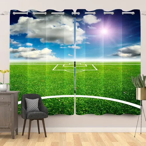 Vista 15 de Cortinas opacas de fútbol para dormitorio de niños, con temática deportiva, para sala de fútbol, cortinas de fútbol en blanco y negro