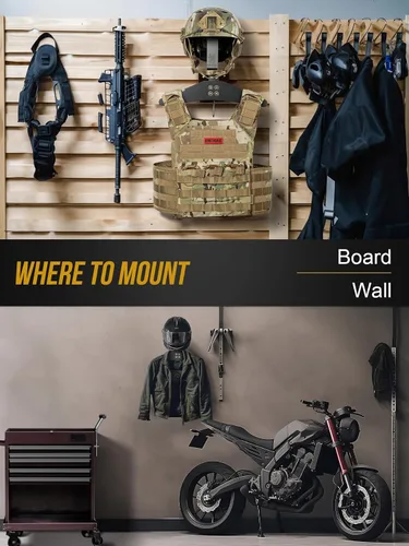 Vista 4 de OneTigris Soporte de Pared para Casco de Motocicleta, Soporte de Equipo Táctico con Soporte para Casco y Colgador de Portaplacas, Organizador