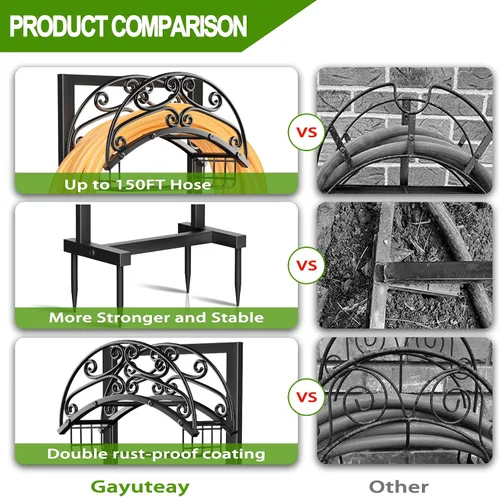 Vista 4 de Gayuteay Soporte para manguera de jardín - Soporte para manguera de agua mejorado con cesta de almacenamiento, capacidad para 151 pies, soporte