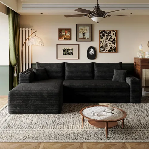 Vista 35 de Sofá modular en forma de L de 96 pulgadas con diván, moderno y cómodo sofá de pana para sala de estar, sofá de espuma viscoelástica, no requiere