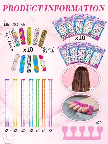 Vista 3 de Xuhal 92 piezas de recuerdos de fiesta de spa para niñas, suministros de fiesta de pijama, batas de satén para niños, fiestas de pijamas con bolsas