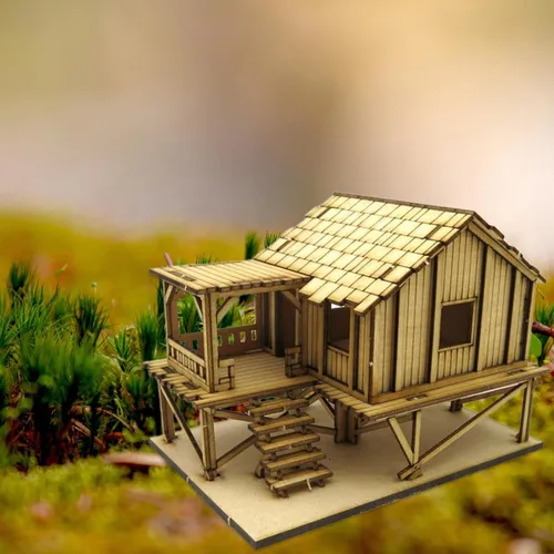 Vista 2 de 1/72 Cabina de madera rompecabezas 3D de madera colección de adornos ensamblaje DIY modelo juguete escena arquitectónica para decoración de escena