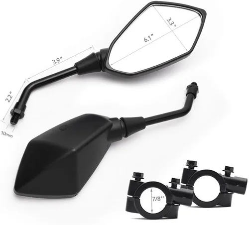 Vista 3 de Espejo retrovisor universal para motocicleta, ojo de halcón, lateral, con perno de 10 mm, abrazadera de montaje en manubrio de 7/8 pulgadas