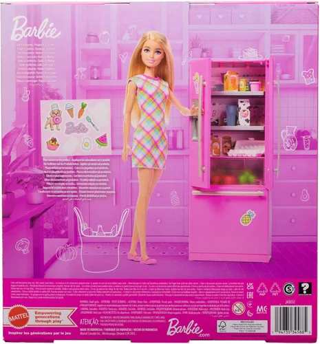 Vista 5 de Barbie Barbie's Kitchen Doll and Kitchen Set with Fridge and 10 Accessories Including Food, Plus Sticker Sheet, JKB52
