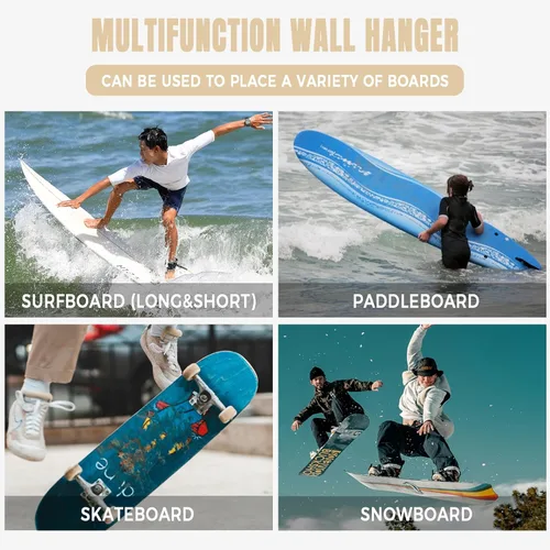 Vista 5 de Tablas de surf de madera para montar en la pared para almacenar y exhibir tus tablas de surf/skimboards/patinetas