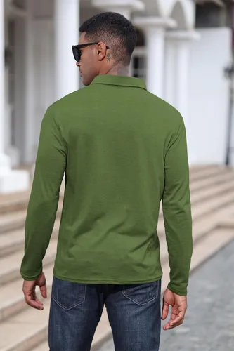 Vista 4 de Polo de algodón clásico de manga larga con botones térmicos y bolsillo para hombre