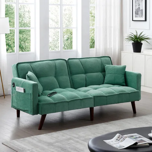 Vista 6 de Sofá cama futón, sofá futón plegable convertible, sofá pequeño transpirable, cómodo sofá cama doble tapizado de terciopelo para sala compacta