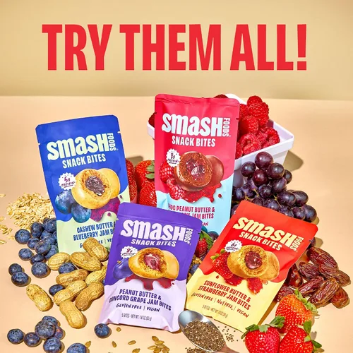 Vista 6 de Smash Foods Bocaditos de arándanos y mantequilla de anacardo sin gluten, bolas de proteína vegana, hechas con superalimentos de mermelada y semillas