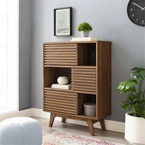 Vista 9 de Modway Render Soporte de Gabinete de Almacenamiento y Exhibición de Tres Niveles, Nogal