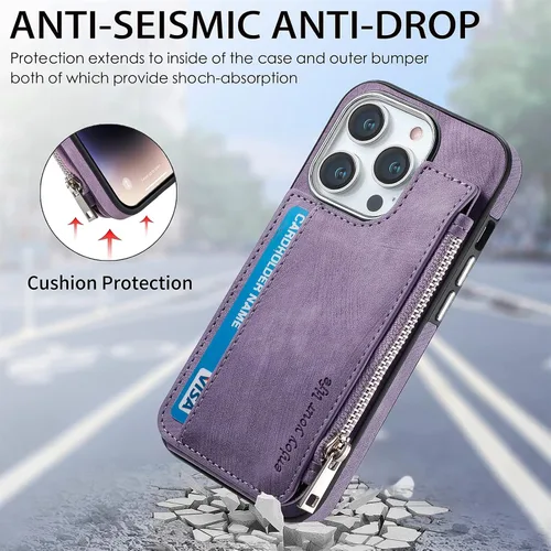 Vista 8 de Funda tipo cartera para iPhone 14 Pro Max de 6.7 pulgadas con soporte magnético MagSafe para tarjetas de bloqueo RFID, función atril, carga