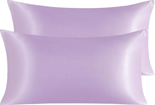 Vista 137 de NTBAY Paquete de 2 fundas de almohada estándar de satén para cabello y piel, lujosas y sedosas fundas de almohada con cierre de sobre, 20 x 26