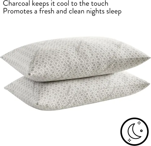 Vista 4 de Dearfoams Almohadas de cama tamaño estándar/queen - Juego de 2 almohadas de cama con infusión de carbón con funda de punto suave para dormir