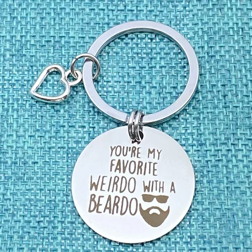 Vista 2 de Llavero con texto en inglés "You're my Favorite Weirdo with a Beardo" ("You're my Favorite Weirdo with a Beardo"), regalo para el día de San
