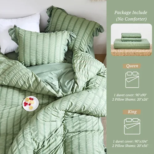 Vista 5 de MILDLY Funda de edredón con volantes tamaño King – Juego de ropa de cama de sirsaca con volantes bohemios y elegantes de 3 piezas, 100% microfibra