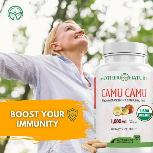 Vista 3 de Cápsulas Mother Nature Organics Camu Berry – Repleto de vitamina C natural y antioxidantes crudos – Refuerzo inmunológico y antienvejecimiento