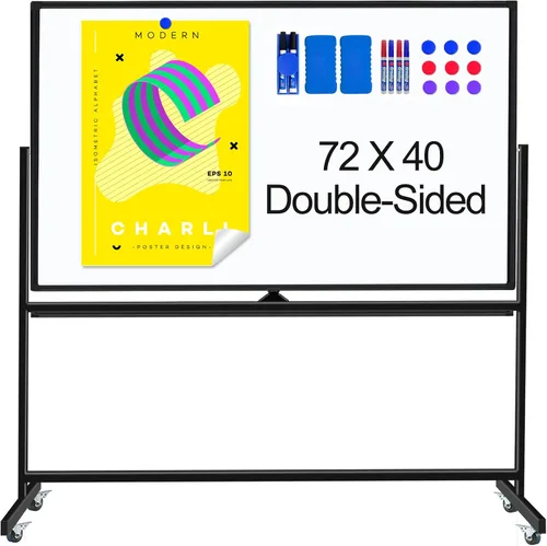 Vista 10 de Pizarra Blanca de Borrado en Seco con Soporte 36" X 24", Pizarra Blanca Móvil con Soportes, Pizarra Blanca Magnética Rodante de Doble Cara y Altura