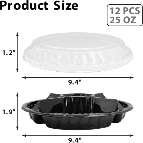 Vista 2 de 12 bandejas desechables para frutas, bandeja redonda de plástico para servir aperitivos con tapa, 5 compartimentos, platos de fiesta, recipientes