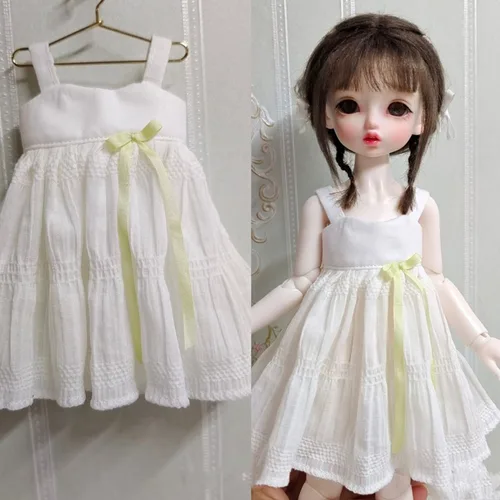 Vista 4 de Ropa de muñeca BJD de 4 piezas, vestido de 1/6 de 12 pulgadas, blanco + negro + rosa + falda amarilla
