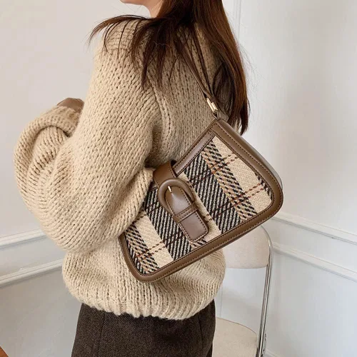 Vista 5 de RTGGSEL Women's Contrast Color Plaid Striped Saddle Crossbody Shoulder Underarm Satchel Handbag Tote Clutch Purse Hobo Bag