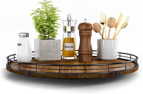 Vista 25 de Marble Lazy Susan - Tocadiscos para mesa, bandeja redonda de mármol de grano de madera antigua de 10 pulgadas para mesa de comedor, encimera de Negro