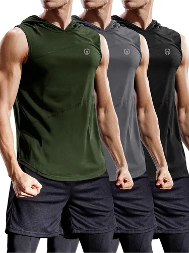 Vista 8 de Neleus - Camiseta sin mangas deportiva Dry Fit para correr con capucha