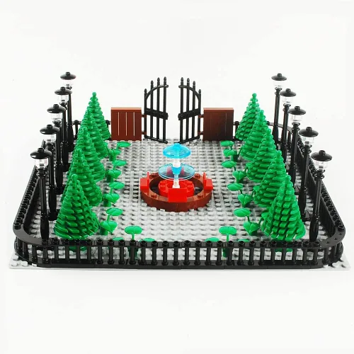 Vista 3 de Bloques de construcción de parques, accesorios para fuentes, juego de calles, kit de ladrillos de construcción, juego de construcción de bricolaje