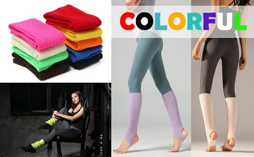 Vista 8 de YUANQIAN Calentadores de piernas largas extrasuaves de invierno para mujer, calentadores de piernas de punto con estribo para yoga, ballet y danza