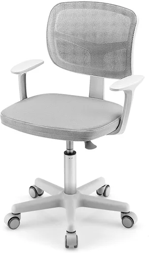 Vista 11 de Silla de escritorio para niños, silla ergonómica giratoria para estudio con soporte lumbar, malla transpirable y ruedas de bloqueo automático, silla