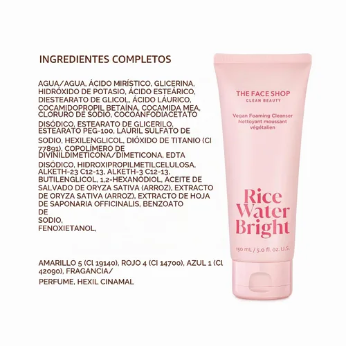 Vista 2 de Espuma Limpiadora Brillante de agua de arroz de The Face Shop, 5 Onzas