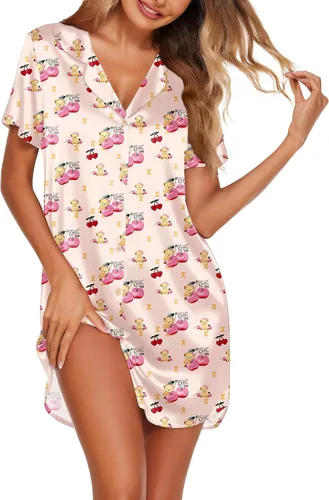 Vista 20 de Ekouaer Camisones de satén para mujer, ropa de dormir de seda con botones, manga 3/4, cuello en V, con bolsillos 01 Negro