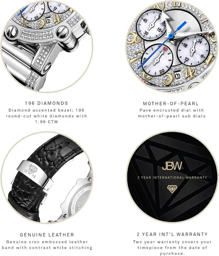 Vista 5 de JBW Reloj de pulsera con diamantes de .98 ctw de 10 años para hombre con correa de cuero