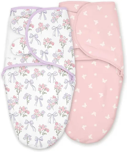 Vista 13 de Pañales de algodón orgánico para recién nacidos, suaves y cómodos con velcro, saco de dormir de 0 a 3 meses, ayuda a calmar el reflejo de Floración