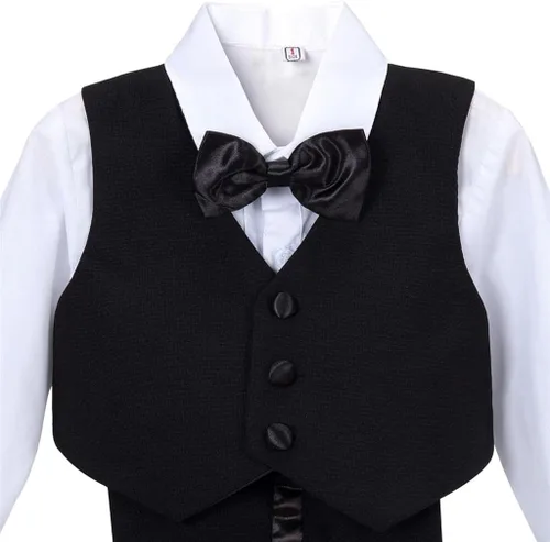 Vista 6 de Dressy Daisy Conjunto de traje de esmoquin para bebés y niños, talla 12-24 meses y 2T a 4T, color negro, blanco marfil