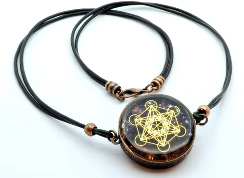 Vista 2 de Metatron's Cube Merkaba - Colgante de orgón con amatista