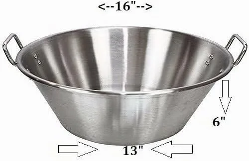 Vista 2 de Cazo Para Carnitas 16" Acero Inoxidable Acero Inoxidable Wok Comal Fry Estilo Mexicano