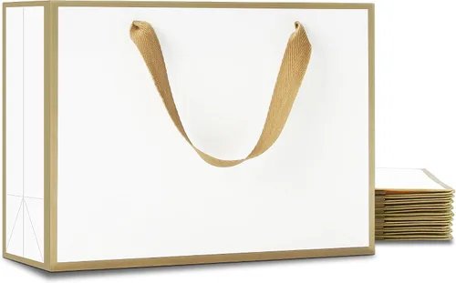 Vista 15 de YACEYACE Bolsas de regalo negras con asas, 10 bolsas a granel de 8 x 4 x 10.5 pulgadas para fiestas, cumpleaños, bodas, venta al por menor